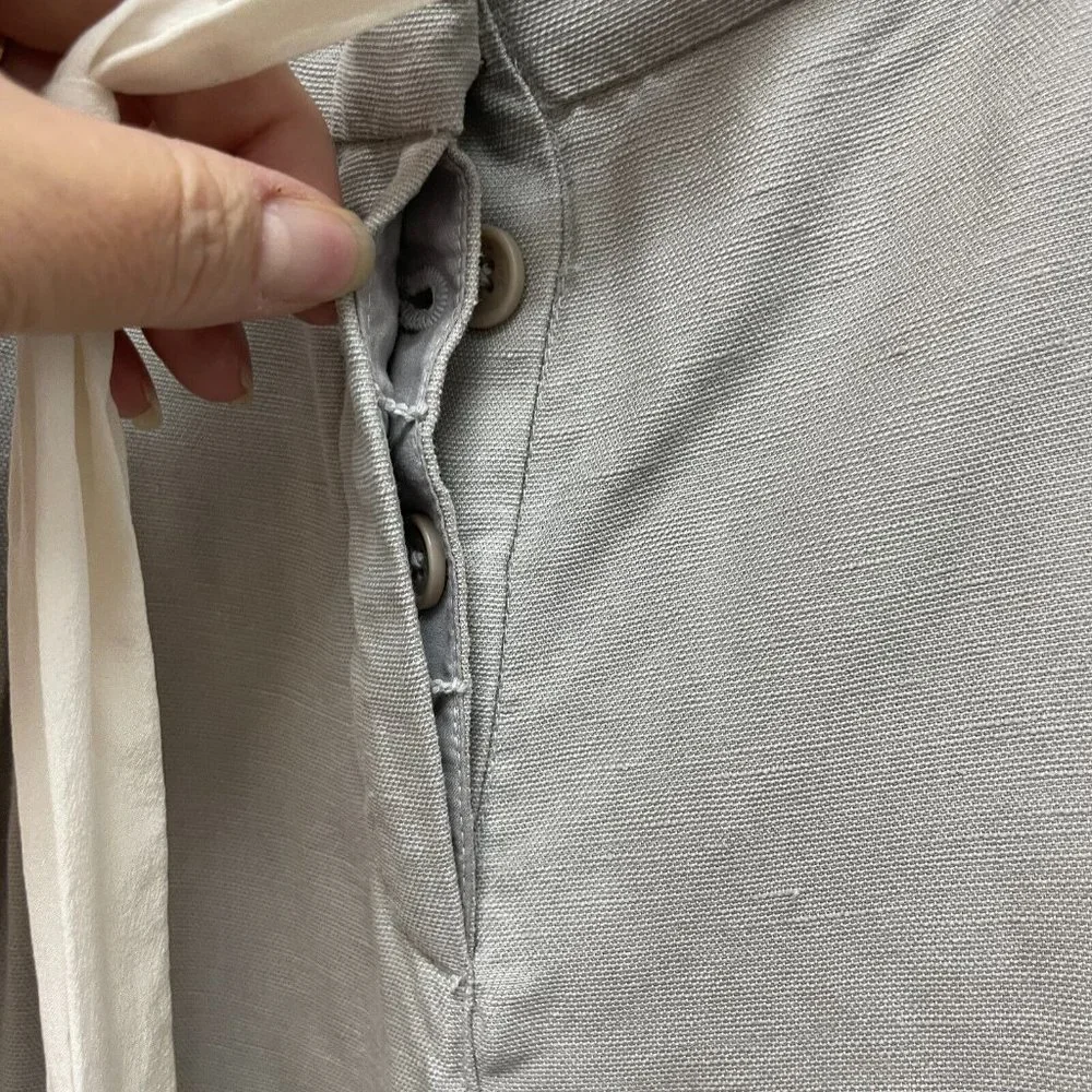 Wilfred Pants Womens 2 Cropped Cuffed Drawstring Lyocell Linen Gray‎ Button Fly